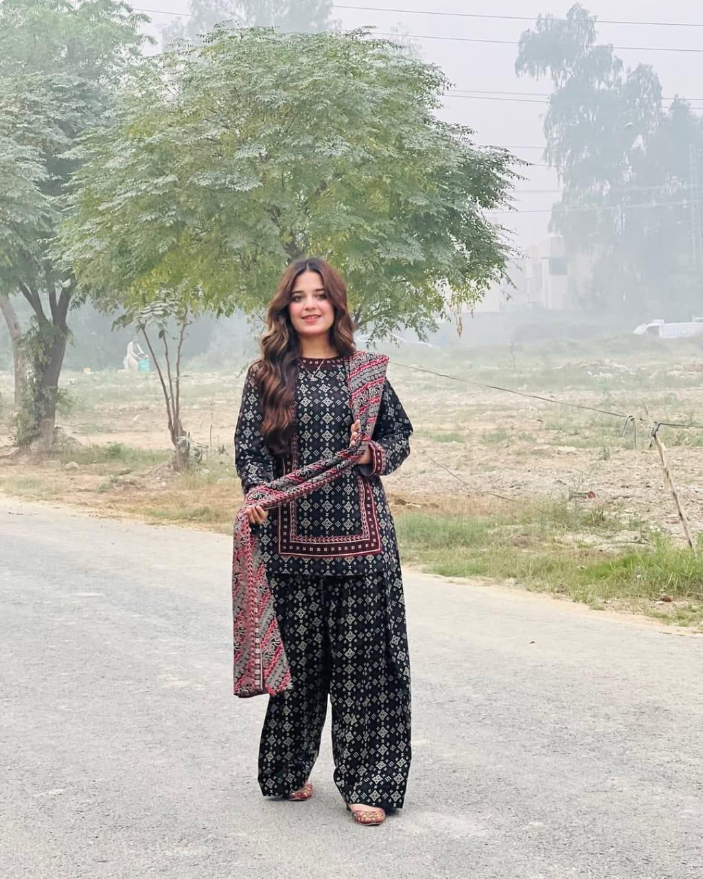 Stylish Women's Stitched Suit - Printed 3 Pcs with Digital Print in Black