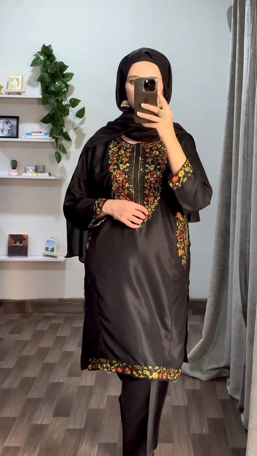 Chic Women's Stitched Embroidered Shirt And Trouser Set - 2 Pcs