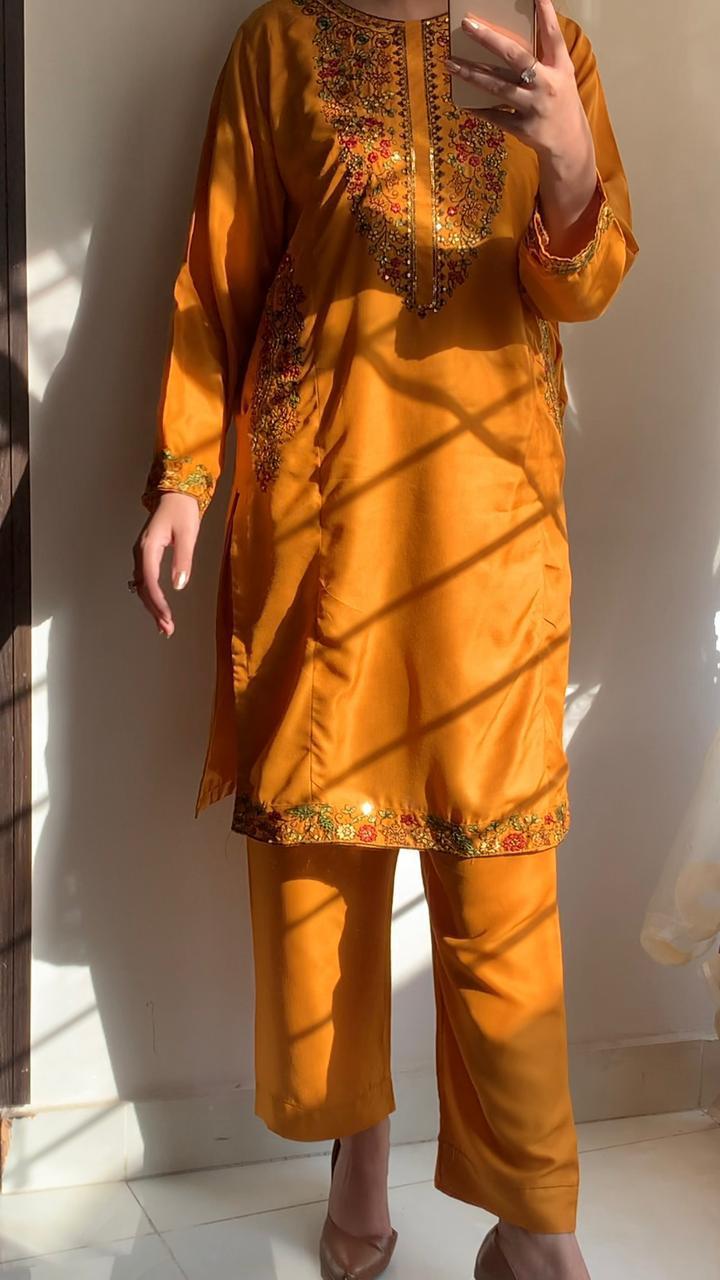 Chic Women's Stitched Embroidered Shirt And Trouser Set - 2 Pcs