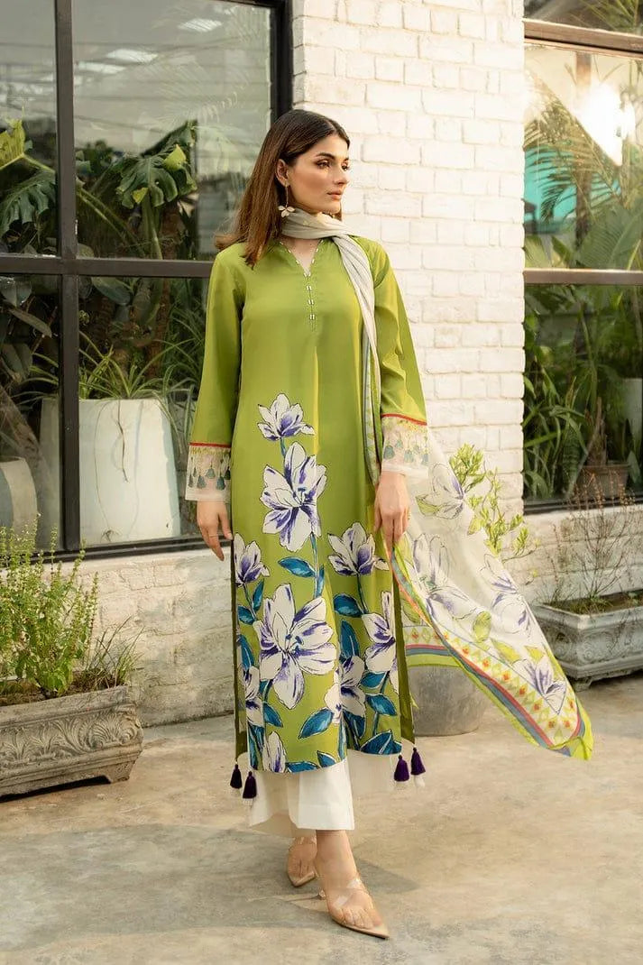 2 Pcs Women's Stitched Silk Printed Shirt And Trouser