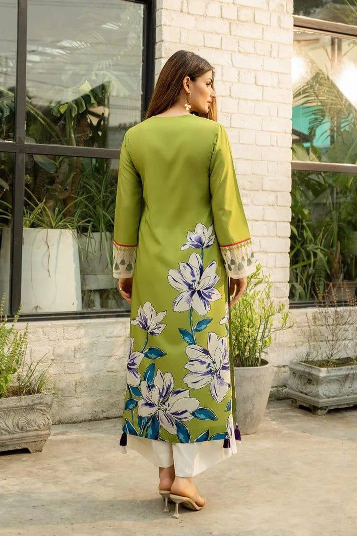 2 Pcs Women's Stitched Silk Printed Shirt And Trouser