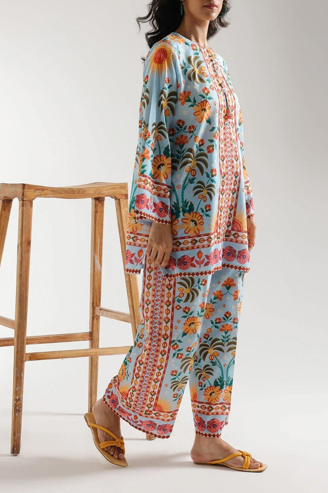 Stylish Printed Shirt and Trouser Set - 2 Pcs